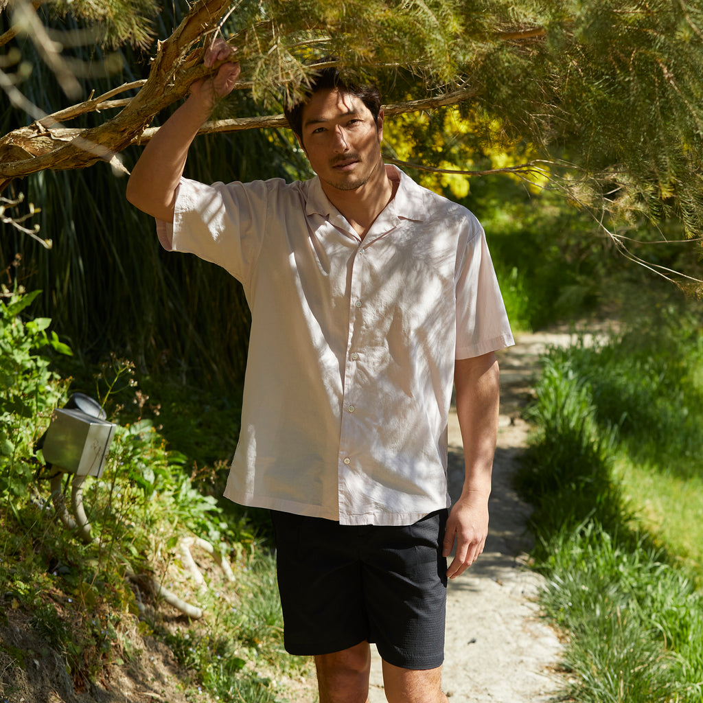 ahe | GARMENT DYE OPEN COLLAR SHIRT