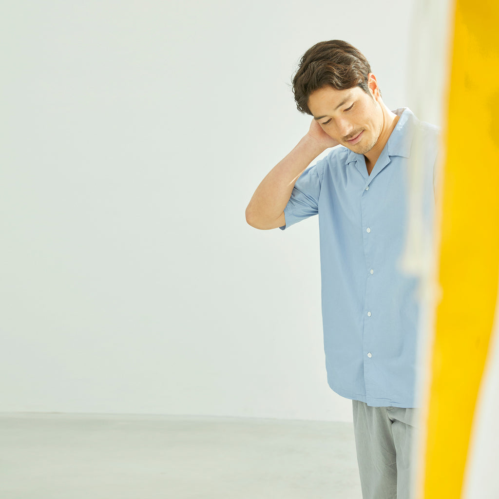 ahe | GARMENT DYE OPEN COLLAR SHIRT