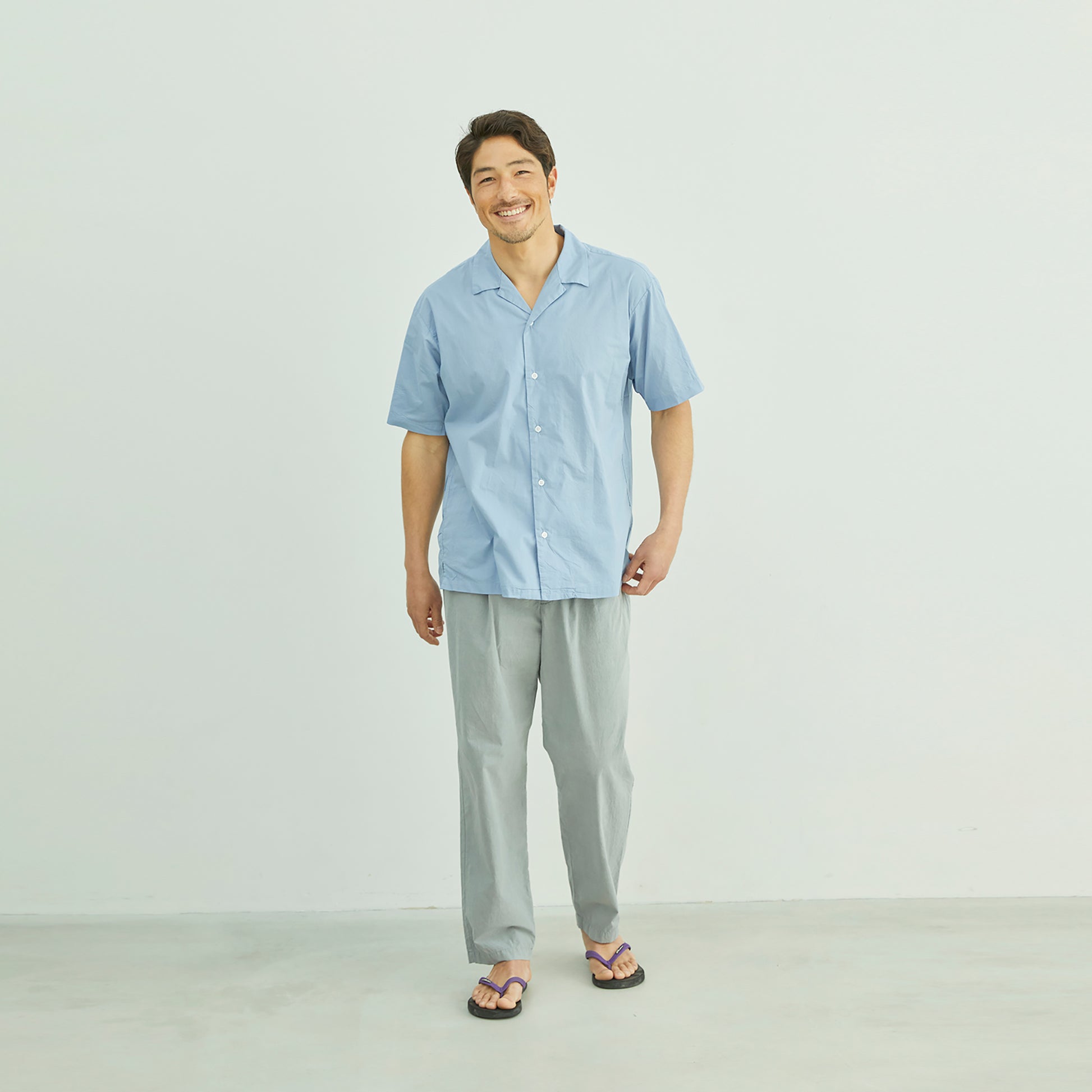ahe | GARMENT DYE OPEN COLLAR SHIRT
